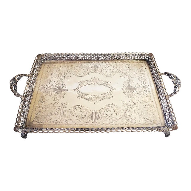 Old European Coin Silver Serving Tray W/Handles For Sale - Image 4 of 10