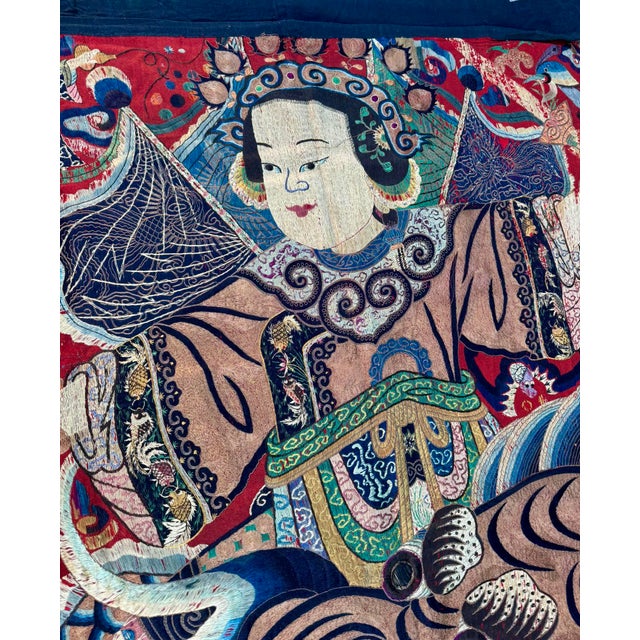 Chinese Chinese Large Silk Embroidered Opera Curtain Tapestry 19 Century For Sale - Image 3 of 18