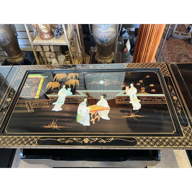 Mid Century Black Lacquered & Mother of Pearl Asian Folding Bar For Sale - Image 9 of 12