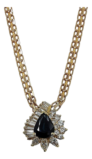 Pear Sapphire & Diamond 14k Gold Pendant Necklace