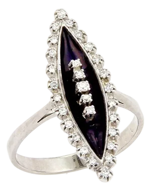 Art Deco Diamond 18k White Gold and Black Enamel Ring - Size 8