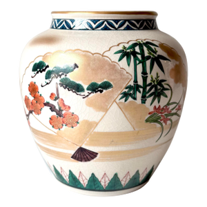 Japanese Polychrome Bok Choy Fan Vase