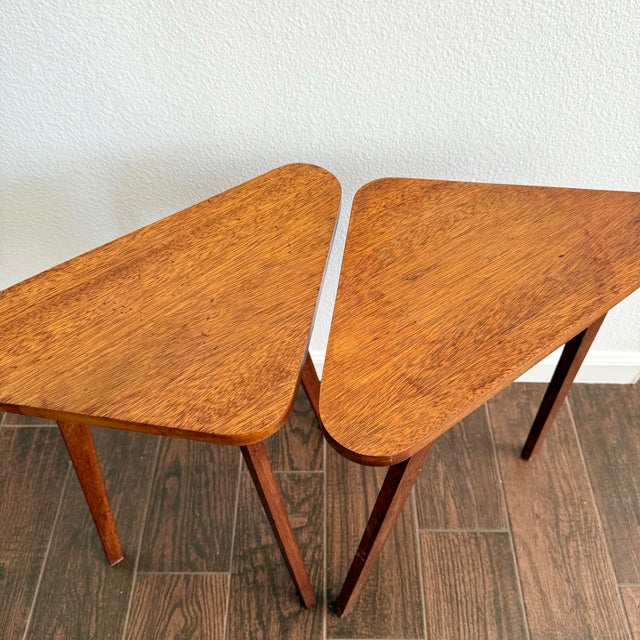 Pair of Vintage Modern Folding Triangular Side Tables Artisan Made MCM For Sale - Image 12 of 12