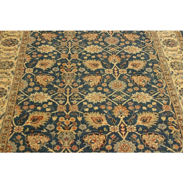 1980s Shabby Chic Teal/Ivory Turkish Hand-Knotted Rug -4'2 X 5'11 For Sale In New York - Image 6 of 8