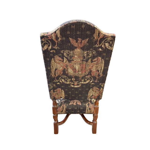 Pair of Late 20th Century Upholstered Armchairs With Heraldic Fabric For Sale - Image 9 of 11