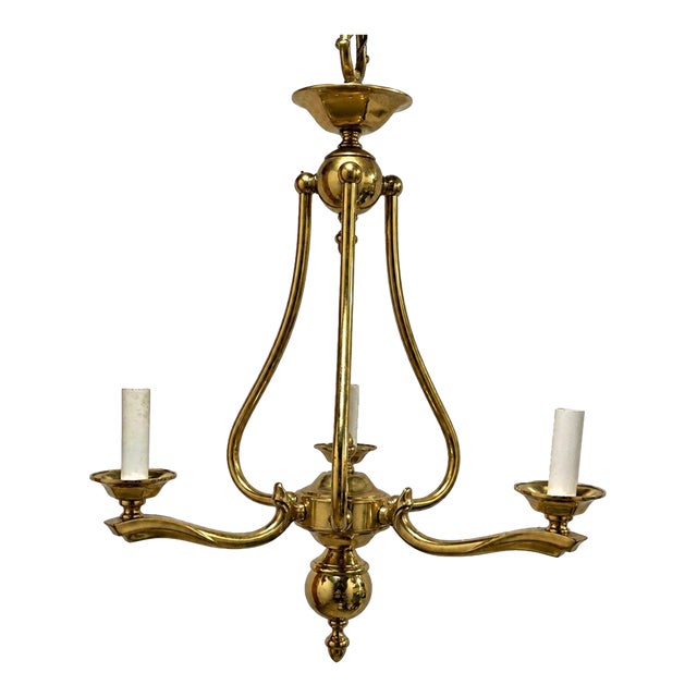 Mid 20th Century h.a. Framburg 3-Light Brass Dutch Style Dining Chandelier Candle Style Fixture For Sale