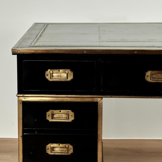 Campaign Antique English Leather Top Campaign Desk For Sale - Image 3 of 17