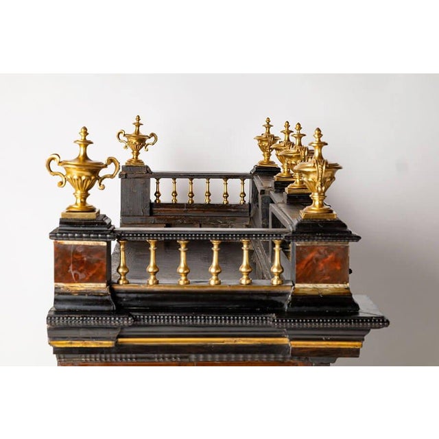 Wood Antique Monetiere in Ebony and Tortoiseshell Finish, 1680 For Sale - Image 7 of 11