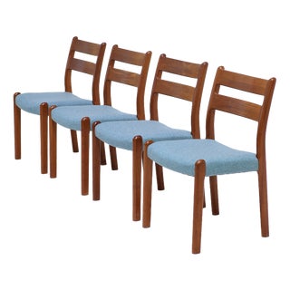 Teak and Blue Dining Chairs from Emc Møbler, Denmark, 1960s, Set of 4 For Sale