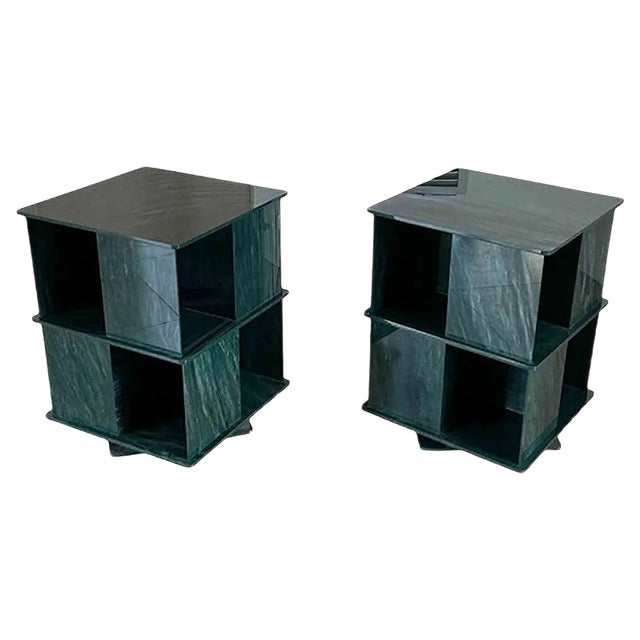 Italian Rotating Green Marble & Acrylic Glass Nightstands, 1970s, Set of 2 For Sale