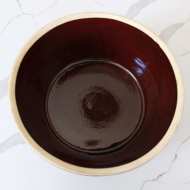 Farmhouse Antique Glazed Stoneware Casserole Dark Brown/Stamped For Sale - Image 3 of 6