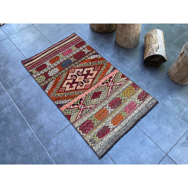 Handwoven Vintage Kurdish Kilim Rug For Sale - Image 9 of 10