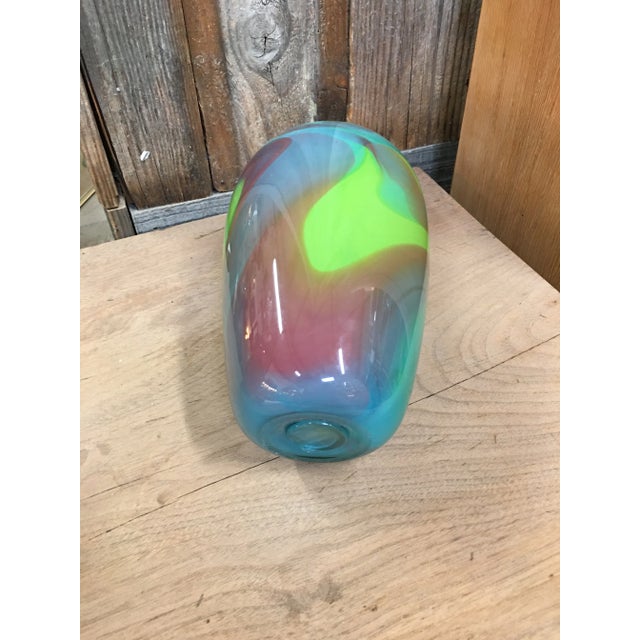 Vintage Hand Blown Colorful Glass Vase, Signed. For Sale - Image 4 of 12