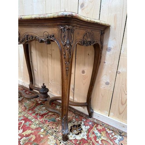Louis XV Style Console in Carved Walnut and Marble For Sale - Image 5 of 7