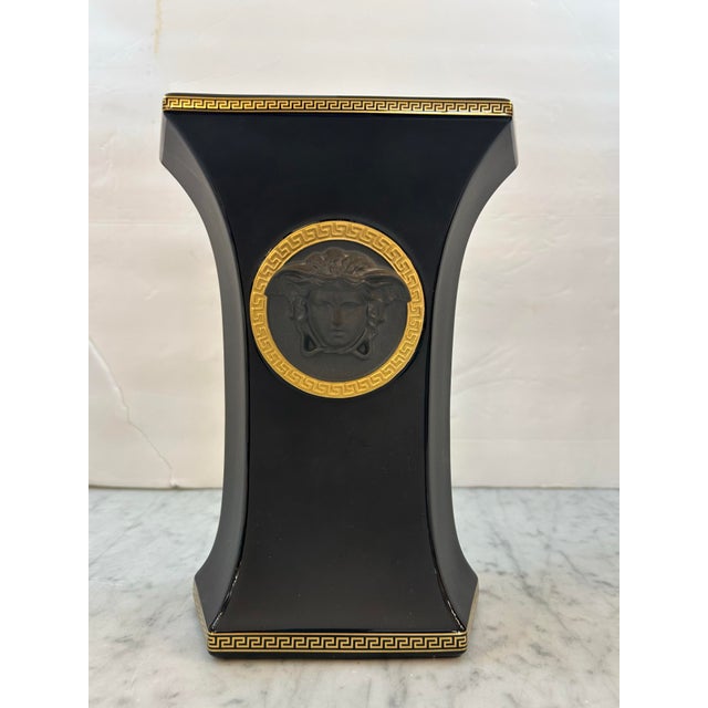 Black Black & Gold Versace Rosenthal Porcelain Vase With Gold Medusa Signed For Sale - Image 8 of 9