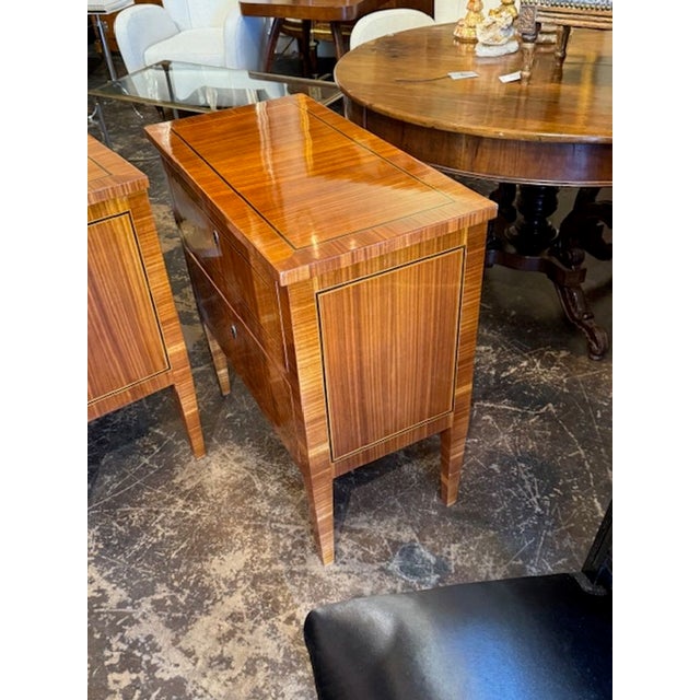 Brown Fine Pair of Italian Polished Inlaid Walnut Neo-Classical Side Tables For Sale - Image 8 of 9
