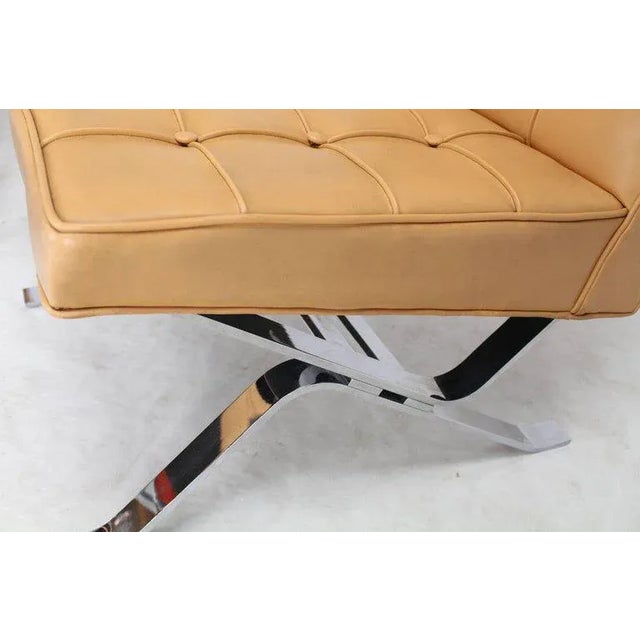 Metal Mid-Century Modern Tufted Upholstery Chrome Base Settee Loveseat and Chair Set - 2 Pieces For Sale - Image 7 of 11