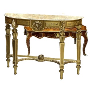 Luxury Baroque Console Table – Gold Leaf Finish With Carvings & Marble Top For Sale