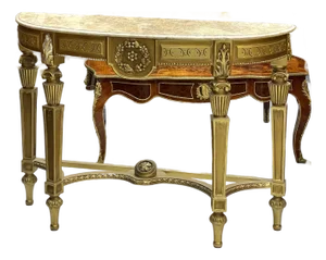 Luxury Baroque Console Table – Gold Leaf Finish With Carvings & Marble Top