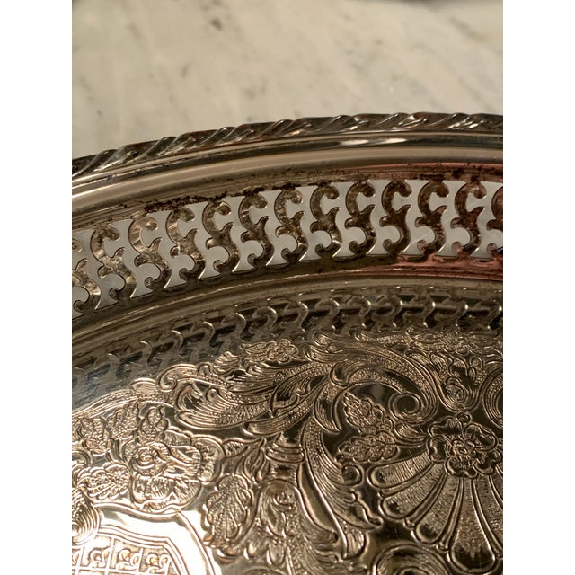Traditional Vintage Round Gallery Silver Tray For Sale - Image 3 of 9