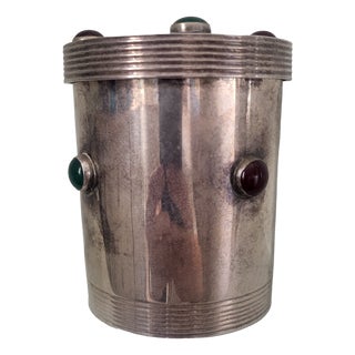 French Art Deco Silver-Plated Jar with Vermeil & Hardstone Cabochons by Primavera, 1935 For Sale