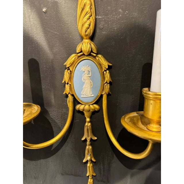American 1900 Bronze Sconces With Wedgwood Style Design - a Pair For Sale - Image 3 of 7