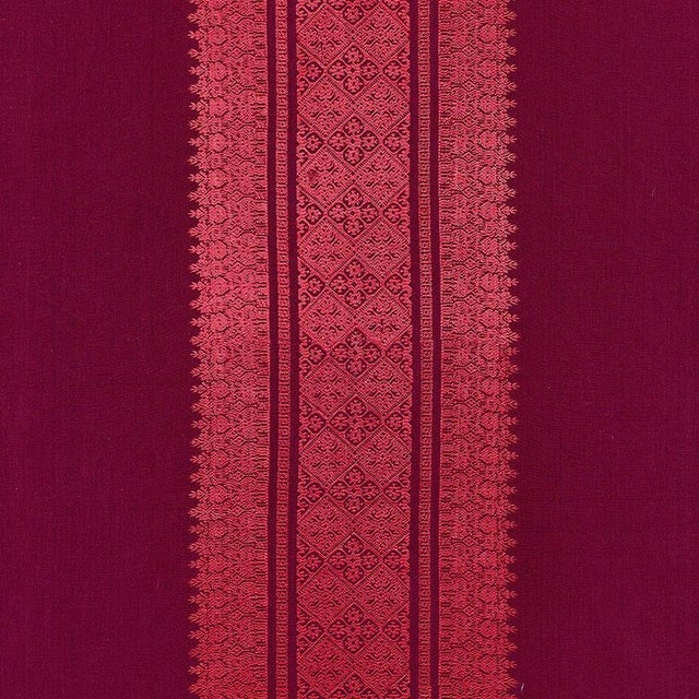 The grandly embroidered stripe is an homage to traditional Indian sari patterns. The fabric's modern scale and spacing are...