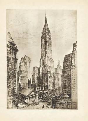 "Towers of Finance" (40 Wall Street) 1939 Etching by Anton Schutz