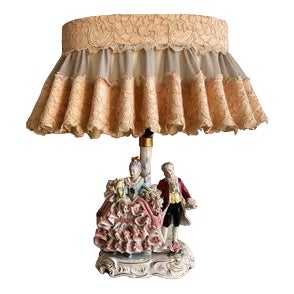 Vintage Victorian Dresden Porcelain Lamp, Germany For Sale