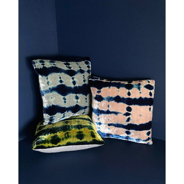 2020s Rousseau Hand Dyed Silk Velvet Pillow, Rose Pink & Indigo Blue Pleat Abstract Pattern For Sale - Image 5 of 11