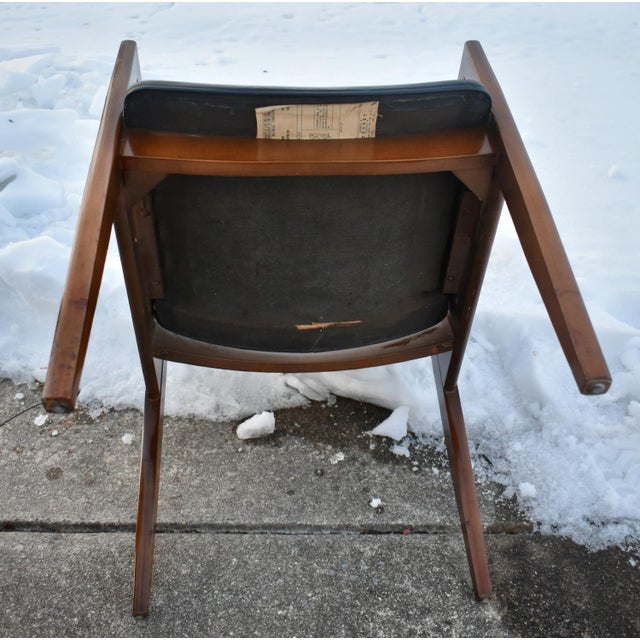 Thonet Walnut Arm Chairs Mid Century Modern Black Vinyl Pair Office For Sale - Image 9 of 11