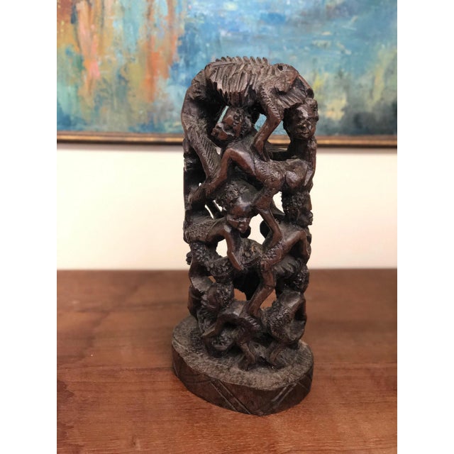 Vintage Mid Century Modern Hand-Carved Abstract Tower Approx Dimensions: Overall : 5”W ; 4”D ; 11”H