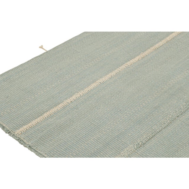 Rug & Kilim’s Custom Kilim Rug in Blue and Beige Stripes For Sale In New York - Image 6 of 7