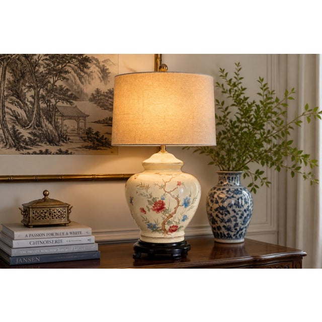 A refined balance of classic form and modern simplicity, this hand-painted porcelain table lamp offers a fresh, elevated...