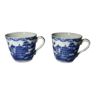 Antique Blue Willow Cups, a Pair For Sale