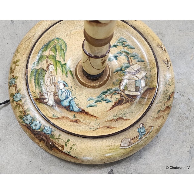 Antique 1930s Asian Chinoiserie Hand Painted Wooden Floor Lamp For Sale In New York - Image 6 of 10