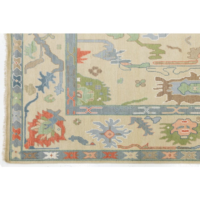 Beige Modern Hand-Knotted Oushak Style Wool Area Rug in Pastel Palette and Soft Beige For Sale - Image 8 of 12
