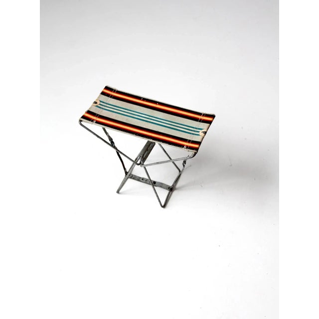 Vintage Metal Frame Folding Camp Stool For Sale - Image 4 of 12