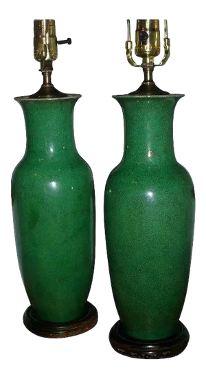 19th Century Chinese Monochrome Porcelain Green Baluster Shaped Vases as Lamps - a Pair