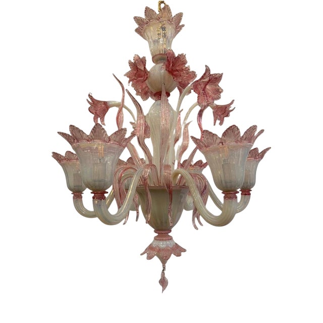Six-Light Chandelier in Pink Murano, 1950s For Sale
