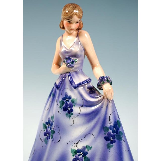 Art Deco Standing Girl with Flowers Figure by Stephan Dakon for Goldscheider, 1932 For Sale - Image 4 of 6