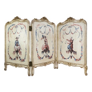 Vintage French Rococo Three-Panel Hand-Painted Vanity Screen – Chinoiserie Room Divider For Sale