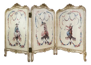Vintage French Rococo Three-Panel Hand-Painted Vanity Screen – Chinoiserie Room Divider