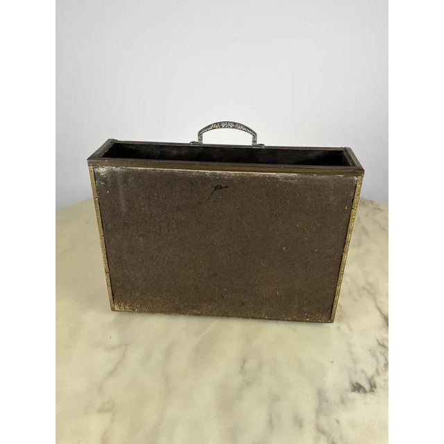 Wood and Brass Magazine Rack, Italy, 1960s For Sale - Image 4 of 7