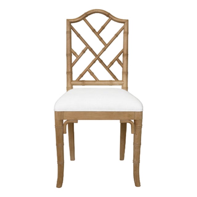 Matthew Izzo Home Fairfield Cerused Oak Bamboo Profile Dining Chair With Linen Upholstered Seat For Sale