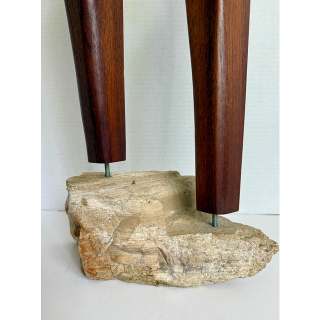 Mid-Century Modern Signed Modernist Abstract Wood Figures Sculpture on Stone Base For Sale - Image 3 of 10