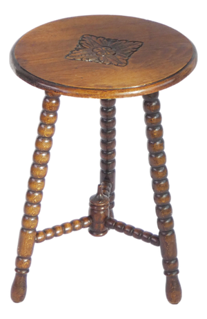 Small Antique Round Carved and Lacquered Wooden Bobbin Side Table, 1920s