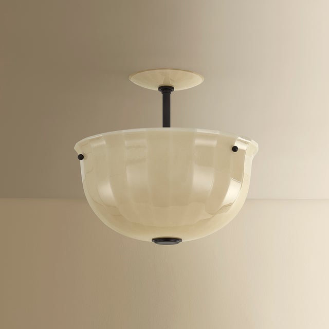 Contemporary Hudson Valley Lighting Nevins 14 in. 1 Light Semi Flush in Distressed Bronze Finish For Sale - Image 3 of 7