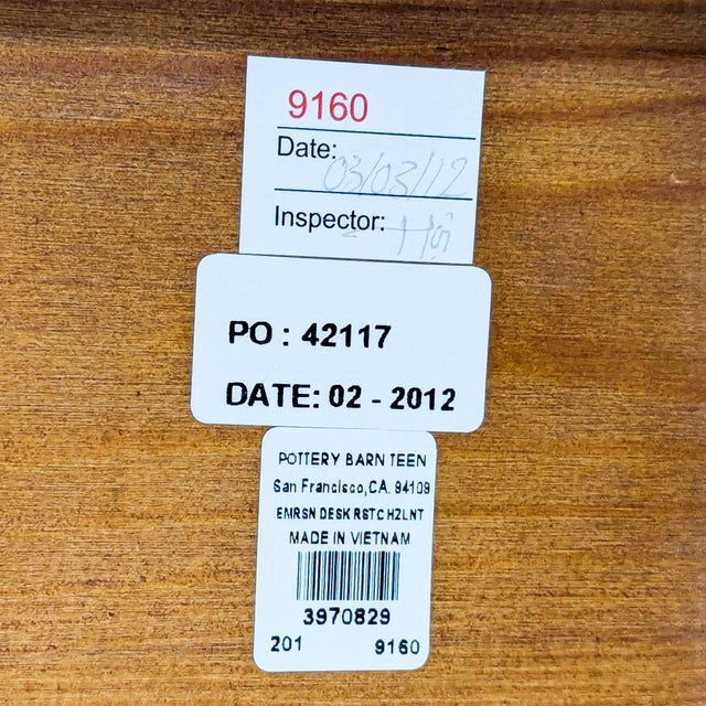 Brown Pottery Barn Rustic Plank Wood Writing Desk With Metal Accents For Sale - Image 8 of 9
