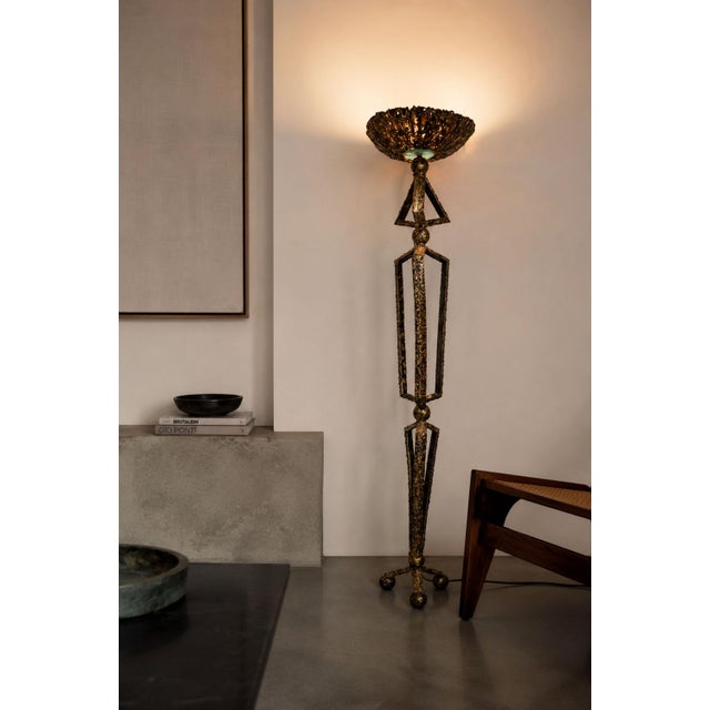 Dutch Brutalist Hand-Crafted Floor Lamp in Brass and Metal, 1980 For Sale - Image 10 of 12